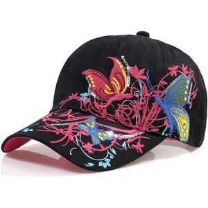 🆕Women Black Adjustable Breathable Embroidered Sport Golf Outdoor Baseball Caps